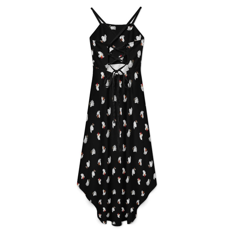 Women&#039;s High-Low Spaghetti Strap Dress Tailcoat skirt