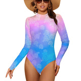 ombre random 2 print Backless Long Sleeve One-Piece Swimsuit (Model S60)