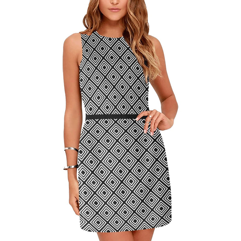 diamond back print 20 Eos Women's Sleeveless Dress (Model D01)
