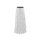 heart accent stripe accent print High Slit Long Beach Dress (Model S40)