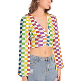 Women's Deep V-Neck Lantern Sleeve Crop Top