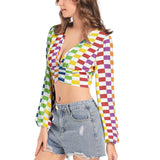 Women's Deep V-Neck Lantern Sleeve Crop Top