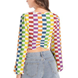 Women's Deep V-Neck Lantern Sleeve Crop Top