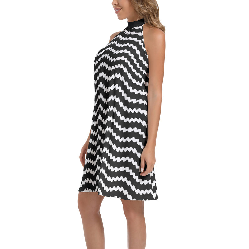 Tie Back Halter Neck Flared Dress