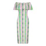 AKA GREEK Women's Off Shoulder Ruffle Boat Neck Dress (Model D71)