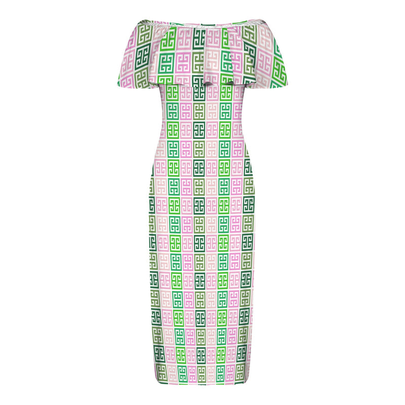 AKA GREEK Women's Off Shoulder Ruffle Boat Neck Dress (Model D71)