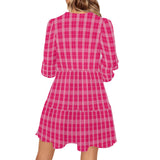 pink plaid print 2B V-Neck Loose Fit Dress (Model D62)