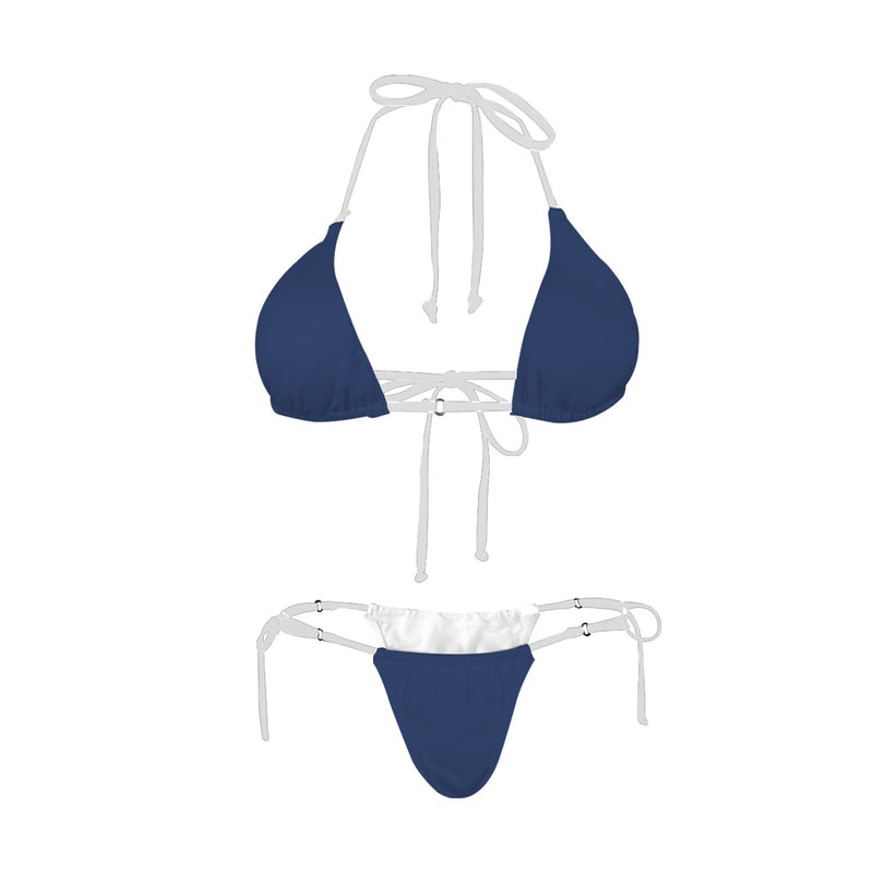 iris blue print solid Women's Halter String Bikini Set