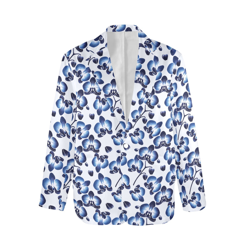 orchid print delft blue 2A Women's All Over Print Blazer (Model H64)