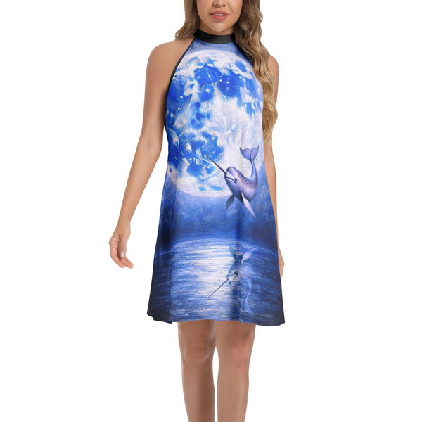 Tie Back Halter Neck Flared Dress