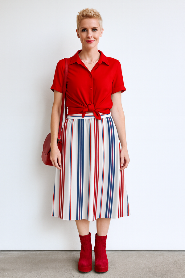 Americana Elastic Waist Pocket Midi Skirt
