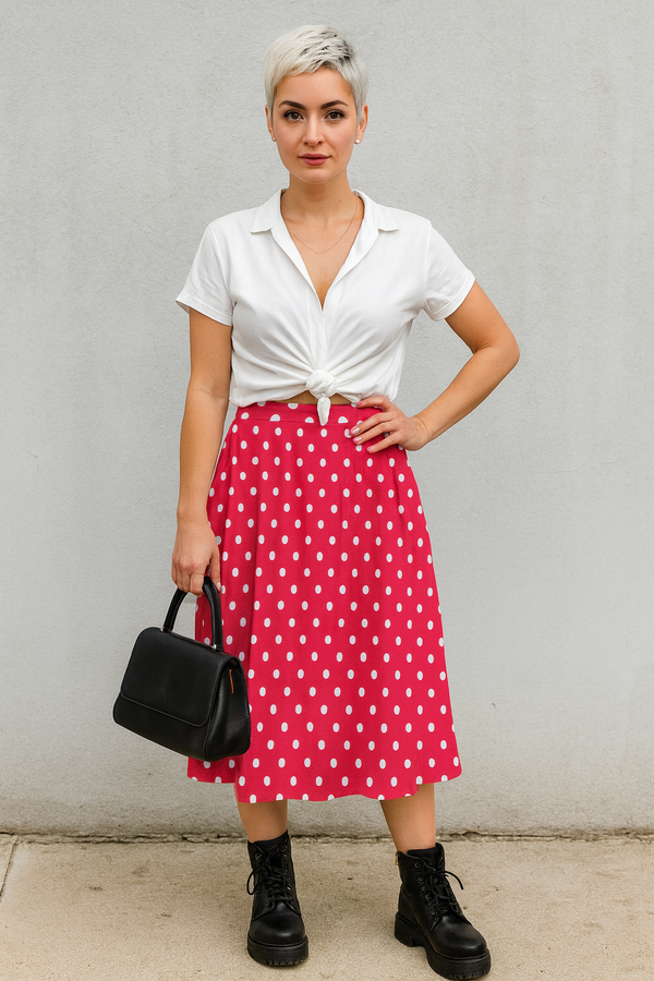 Polka Dots Waist Pocket Midi Skirt