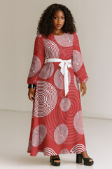 Shephard's Race Round Neck Long Sleeve Belted Maxi Dress