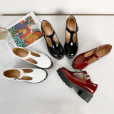 Round Toe Square Heel Patent Leather Mary jane Shoes
