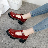 Round Toe Square Heel Patent Leather Mary jane Shoes