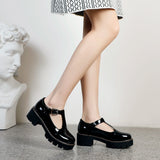 Round Toe Square Heel Patent Leather Mary jane Shoes