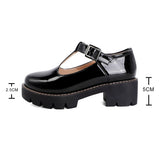 Round Toe Square Heel Patent Leather Mary jane Shoes