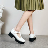 Round Toe Square Heel Patent Leather Mary jane Shoes