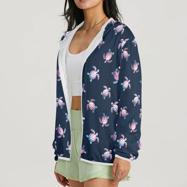 seaturtleprint Women's Lightweight Sun Protection Hoodie (Model H62)