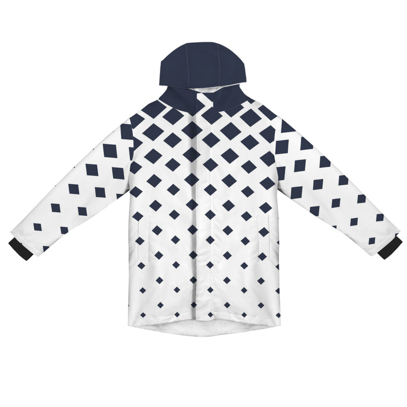 dk blue print 10K Men's Mid-Length Hooded Coat (Model H69)