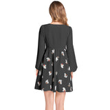 Lantern Sleeve Deep V-Neck Short Dress