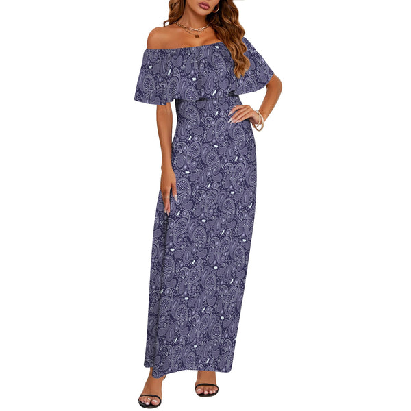 Paisley Royale Women's Off Shoulder Ruffle Boat Neck Dress (Model D71)