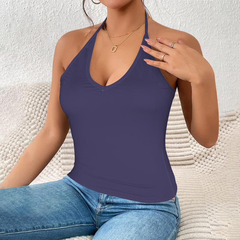 aviary purple Women's V-Neck Halter Top (Model T83)