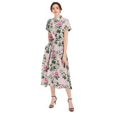 Drawstring Waist A-line Flared Midi Dress