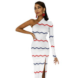 Americana One-Shoulder Slit Maxi Dress