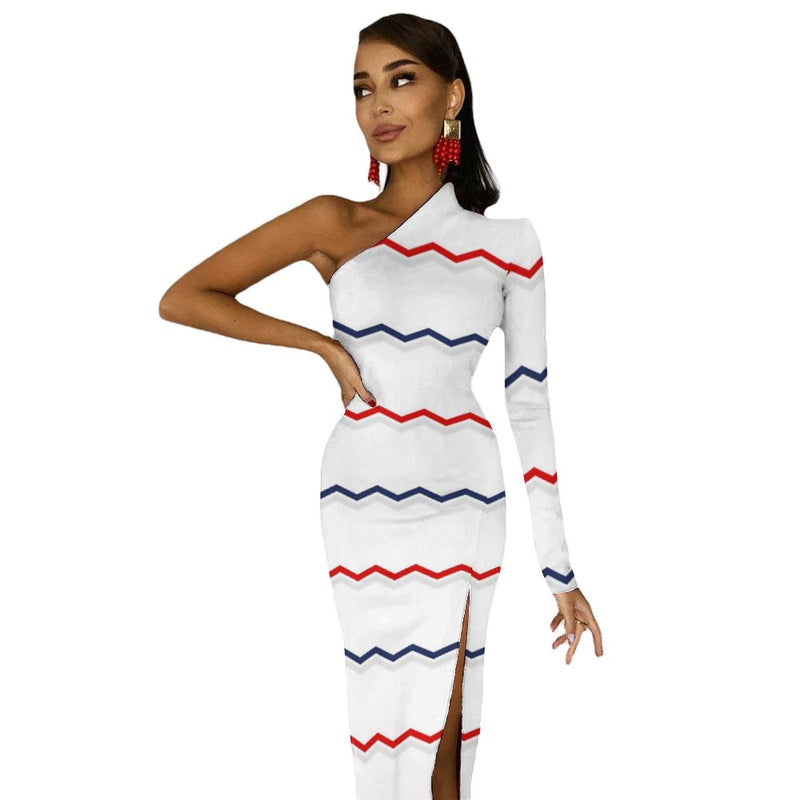 Americana One-Shoulder Slit Maxi Dress
