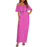 Paisley Off Shoulder Ruffle Boat Neck Dress