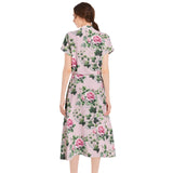 Drawstring Waist A-line Flared Midi Dress