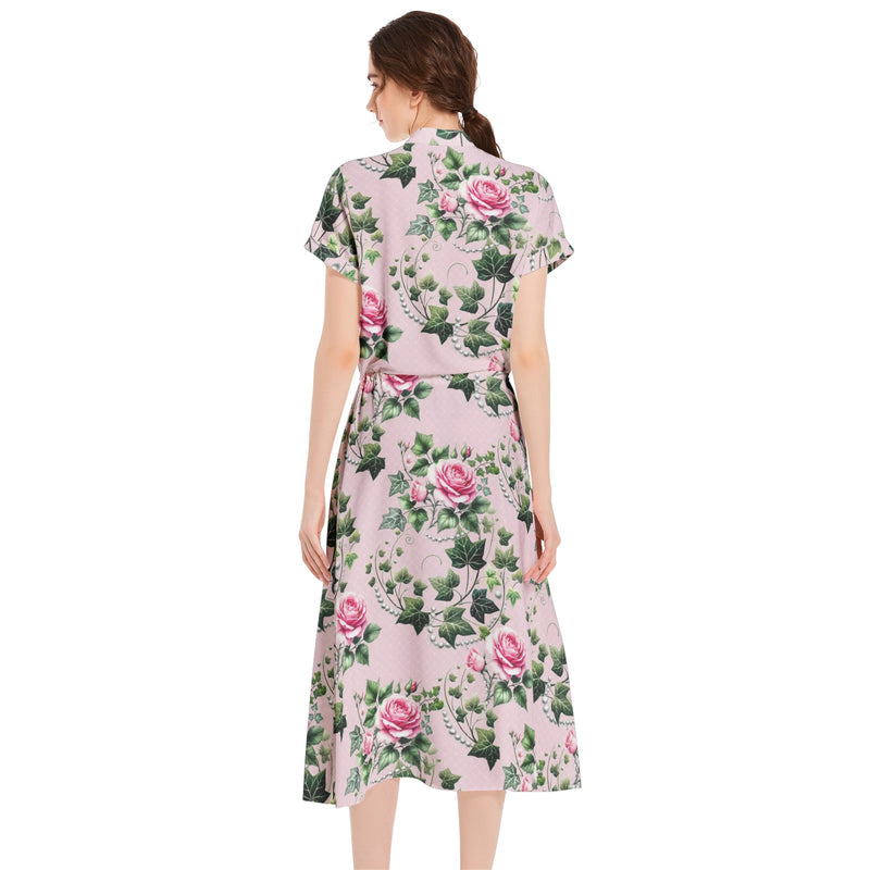 Drawstring Waist A-line Flared Midi Dress
