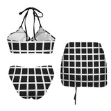 thick stroke matrix 2 Drawstring Halterneck Three-Piece Swimsuit Skirt
