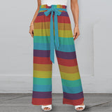 spectral print 2 Strappy Elastic Waist Wide Leg Pants with Pockets