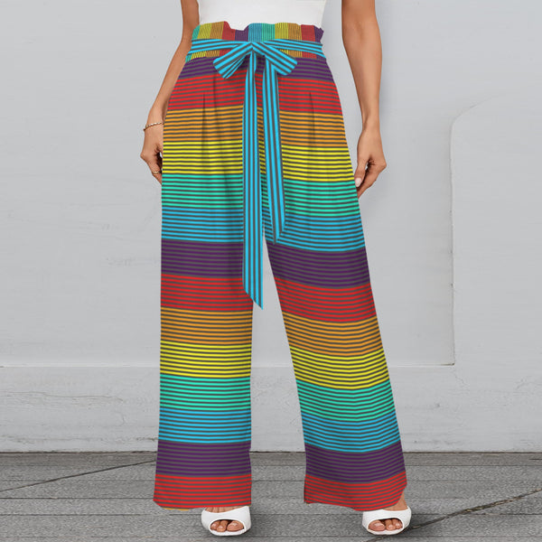 spectral print 2 Strappy Elastic Waist Wide Leg Pants with Pockets