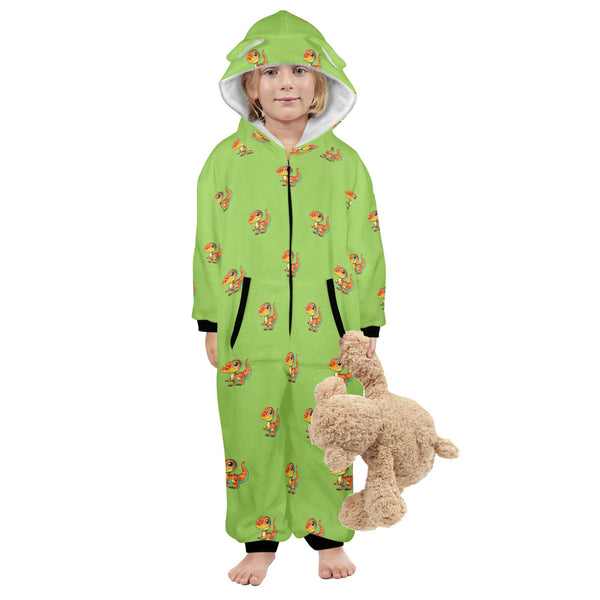 dinosaur print 10 AB One-Piece Zip up Hooded Pajamas for Little Kids