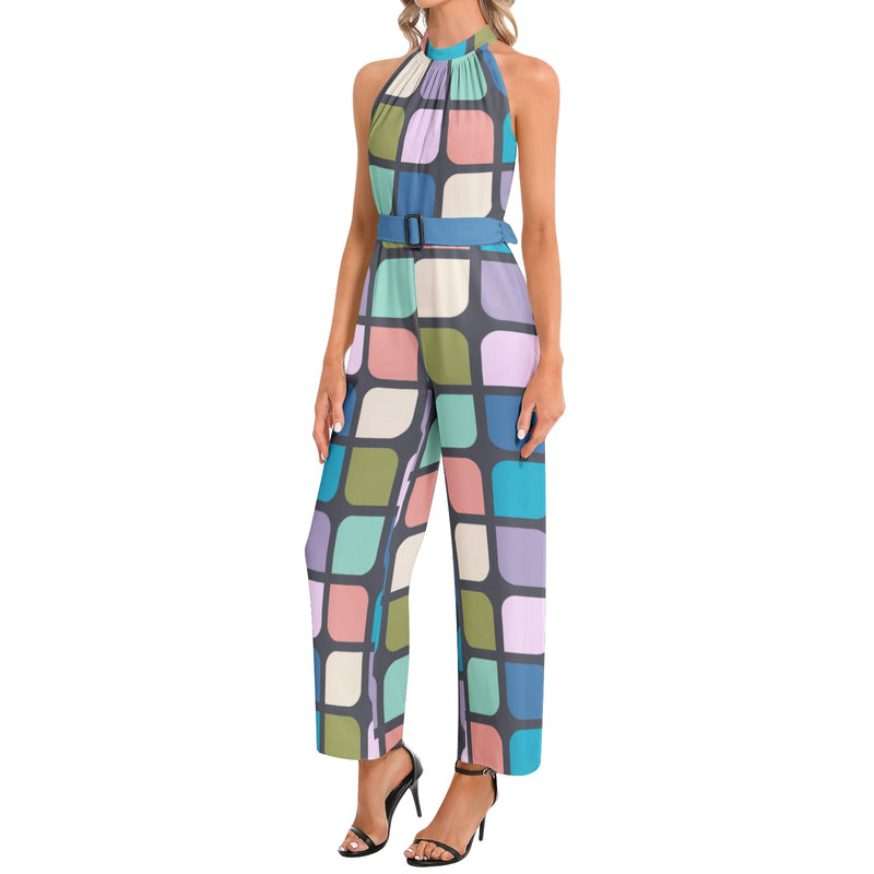 Halter Neck Buckle Belted Jumpsuit