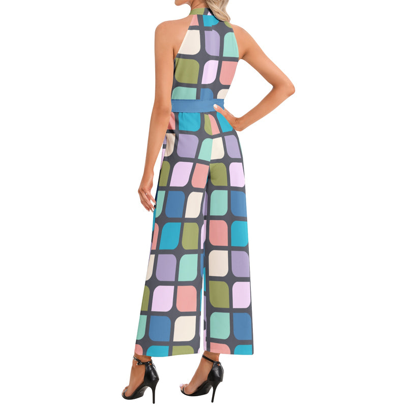 Halter Neck Buckle Belted Jumpsuit