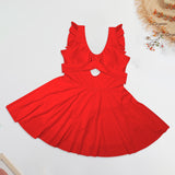 red solid print 2A Women's Ruffle Sleeve Skirted Swimsuit (Model S59)