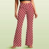 coral orange polka dots High Waist Crossover Tummy Control Flare Leggings