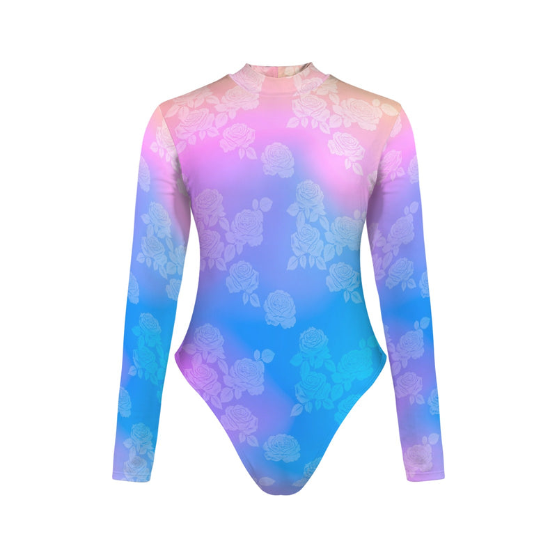 ombre random 2 print Backless Long Sleeve One-Piece Swimsuit (Model S60)