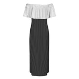 wb asym striped print Women's Off Shoulder Ruffle Boat Neck Dress (Model D71)