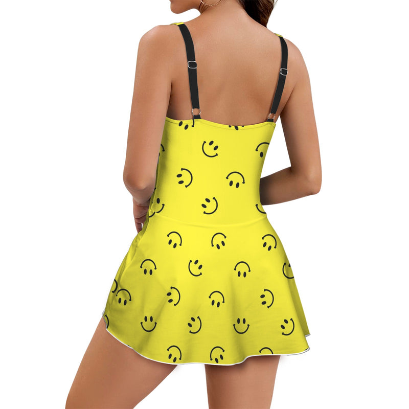 black solid print skirt Women's One Piece Skirted Swimsuit (Model S54)