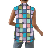 cut corner square print 4 Women's Sleeveless Blazer (Model H71)