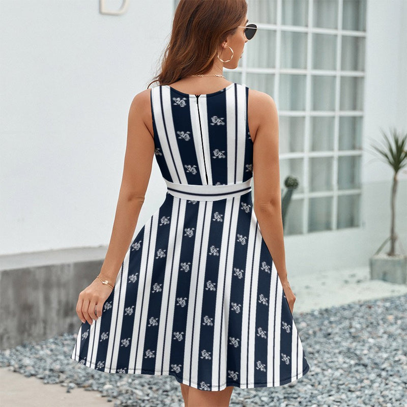 Striped Dragon V-Neck Sleeveless Dress