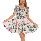 Short Sleeve Ruched Bust Flared Hem Dress
