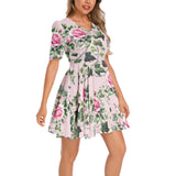 Short Sleeve Ruched Bust Flared Hem Dress