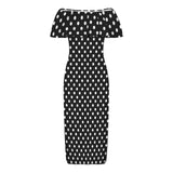 bw polka dot 9 Women's Off Shoulder Ruffle Boat Neck Dress (Model D71)