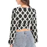Women's Deep V-Neck Lantern Sleeve Crop Top